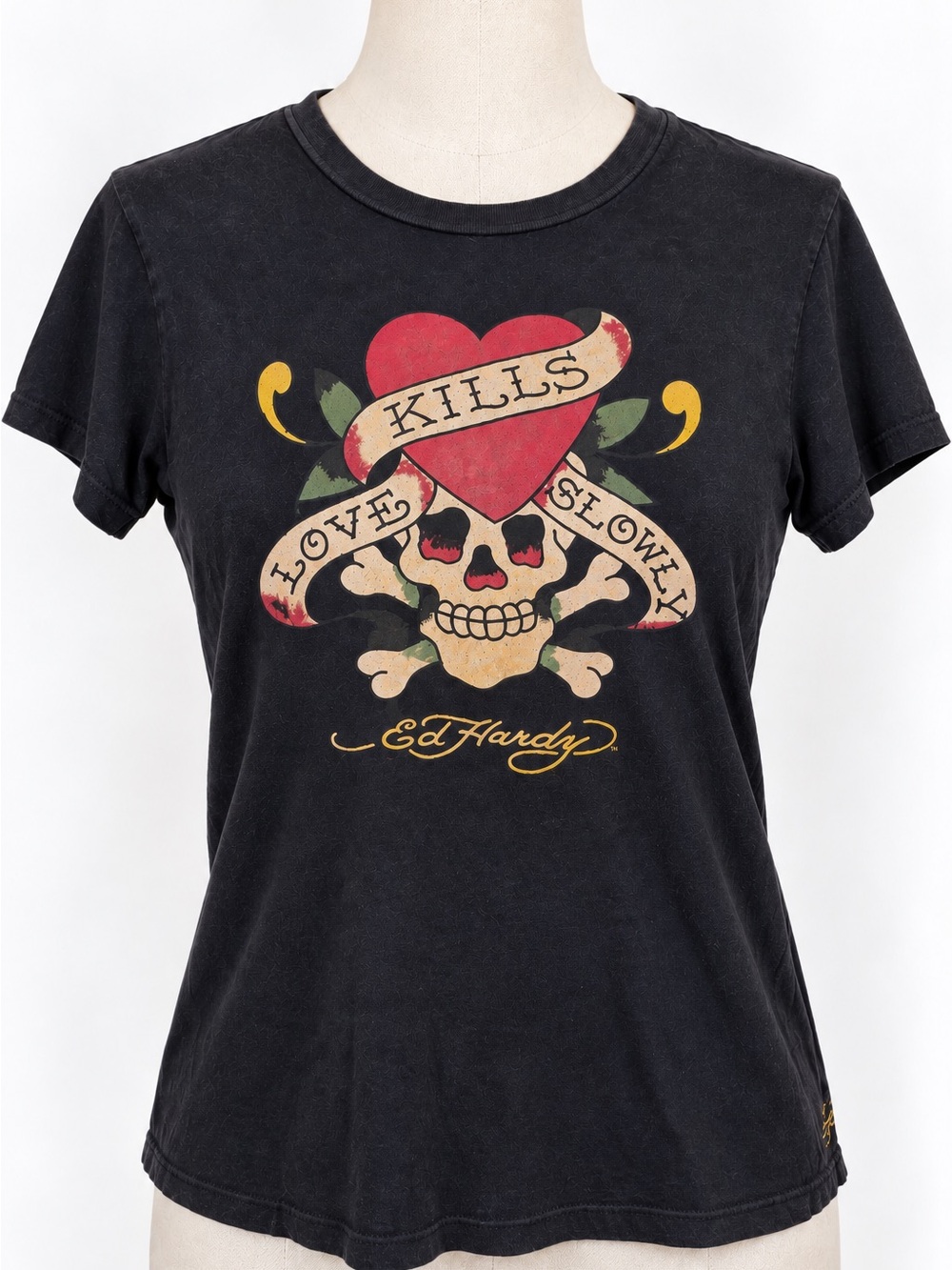 Ed Hardy Love Kills Slowly Skull Heart Graphic T-Shirt Size Large Y2K